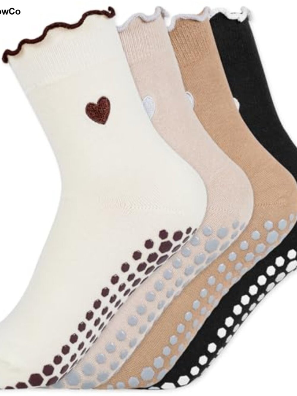 Women's Non-Slip Pilates Socks Cotton Crew Yoga Grip Socks 4 Pair Set
